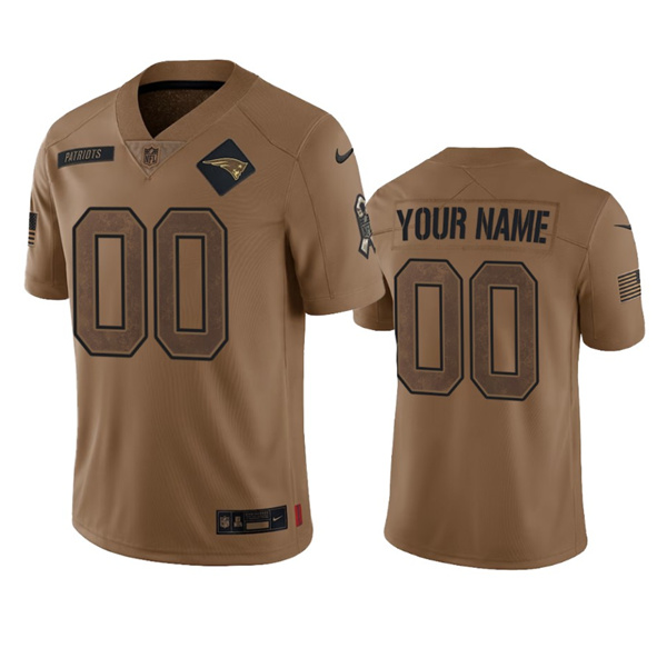 Men%27s New England Patriots Active Player Custom 2023 Brown Salute To Setvice Limited Football Stitched Jersey->customized nfl jersey->Custom Jersey